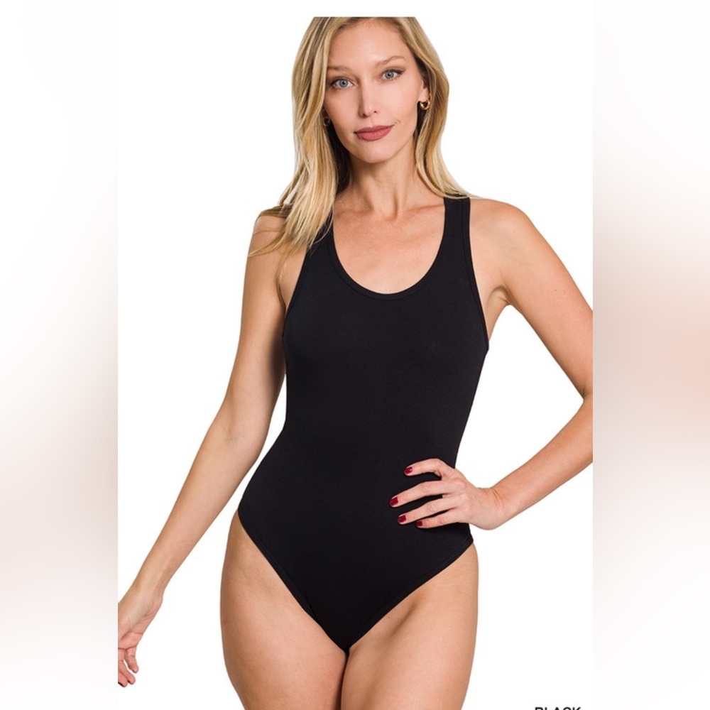 Zenana Black Bodysuit Racerback Style
